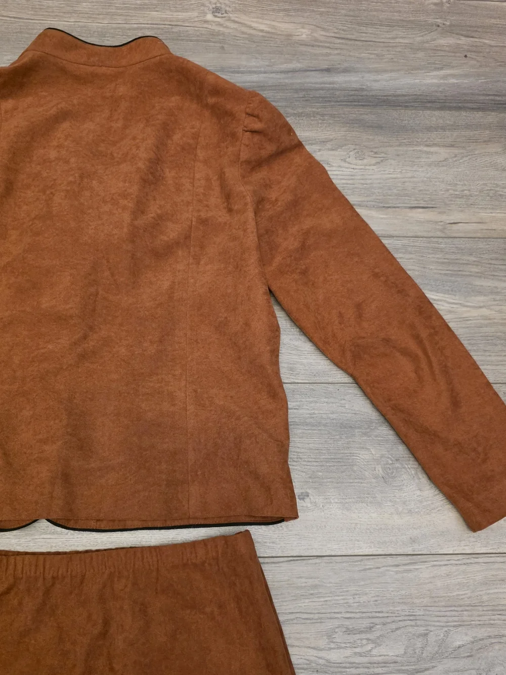 Rust Two-Piece Skirt Set with Buttoned Jacket
